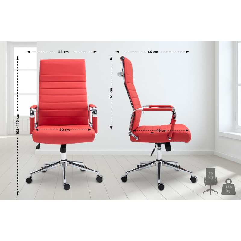 Fauteuil de bureau Columbus, cuir v?ritable, rouge