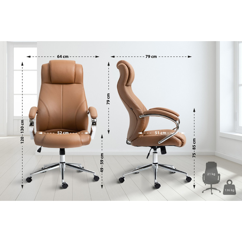 Fauteuil de bureau Salford, cuir v?ritable, marron clair