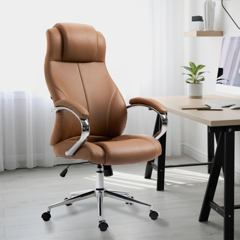 Fauteuil de bureau Salford, cuir v?ritable, marron clair