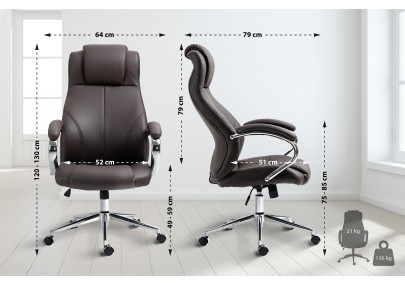 Fauteuil de bureau Salford, cuir véritable, marron