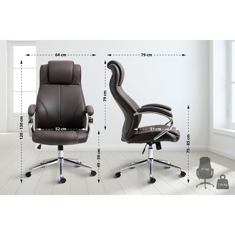 Fauteuil de bureau Salford, cuir véritable, marron