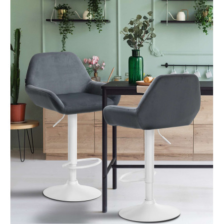 Tabouret de bar Braga, velours, blanc/gris foncé