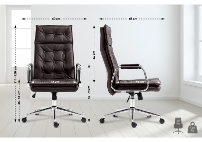 Fauteuil de bureau Sotira, cuir véritable, marron