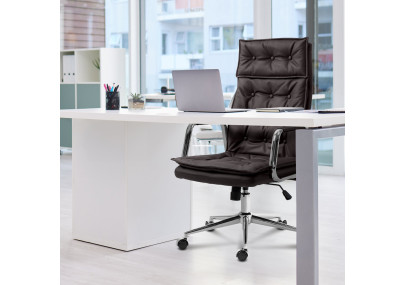 Fauteuil de bureau Sotira, cuir véritable, marron