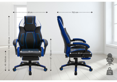 Chaise de bureau Clovis, similicuir, noir/bleu