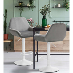 Taburete de cocina Braga en terciopelo Gris,Blanco