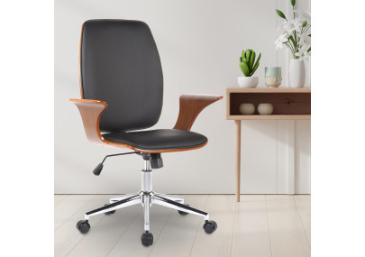 Chaise de bureau Burbank, similicuir, noyer/noir