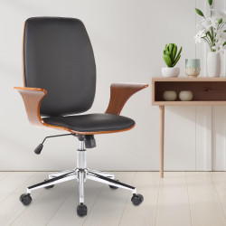 Chaise de bureau Burbank, similicuir, noyer/noir