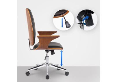 Chaise de bureau Burbank, similicuir, noyer/noir