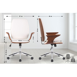Chaise de bureau Burbank, similicuir, noyer/blanc