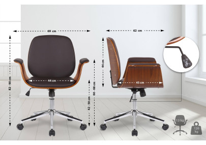 Chaise de bureau Kemberg, similicuir, noyer/marron