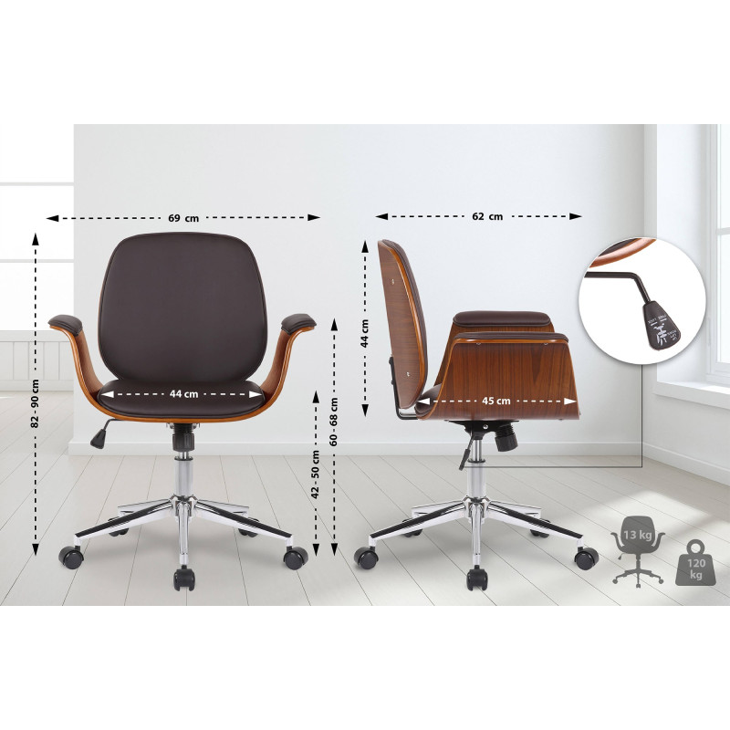 Chaise de bureau Kemberg, similicuir, noyer/marron