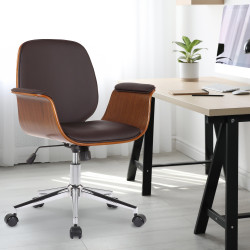 Chaise de bureau Kemberg, similicuir, noyer/marron