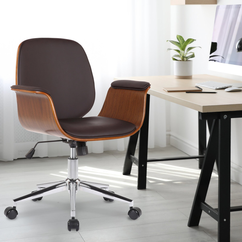 Chaise de bureau Kemberg, similicuir, noyer/marron