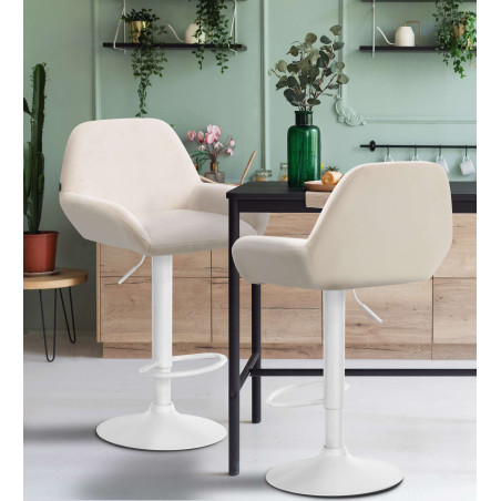 Taburete de cocina Braga en terciopelo Crema,Blanco