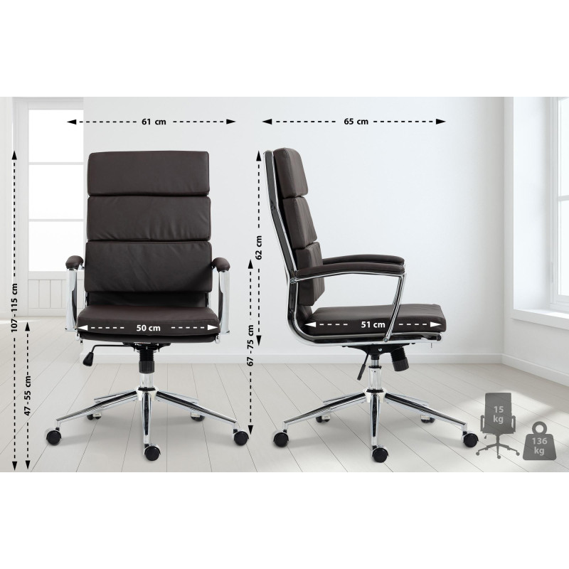 Chaise de bureau Cleveland, similicuir marron