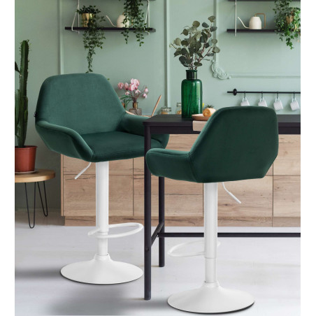 Tabouret de bar Braga en velours blanc vert foncé