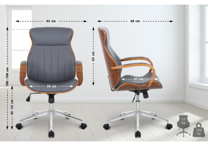 Chaise de bureau Melilla, similicuir, noyer/gris