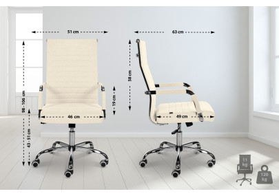 Chaise de bureau Amadora en tissu cr?me