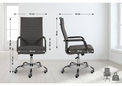 Chaise de bureau Amadora, tissu gris fonc?