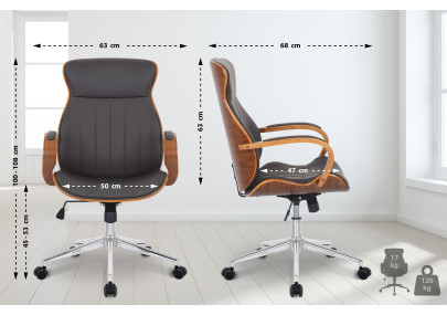 Chaise de bureau Melilla, similicuir, noyer/marron