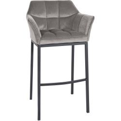 Tabouret de bar Damaso B en velours gris, piètement à 4 pieds.