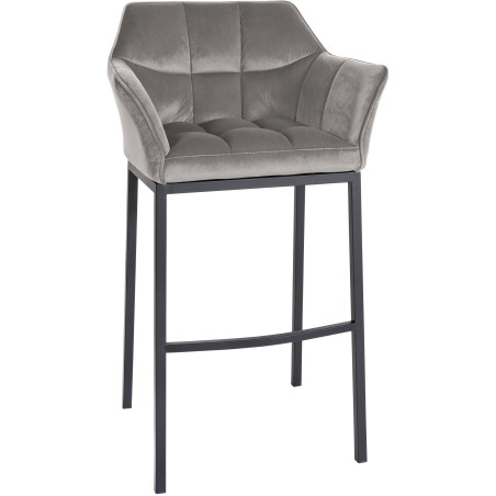 Tabouret de bar Damaso B en velours avec piètement à 4 pieds gris