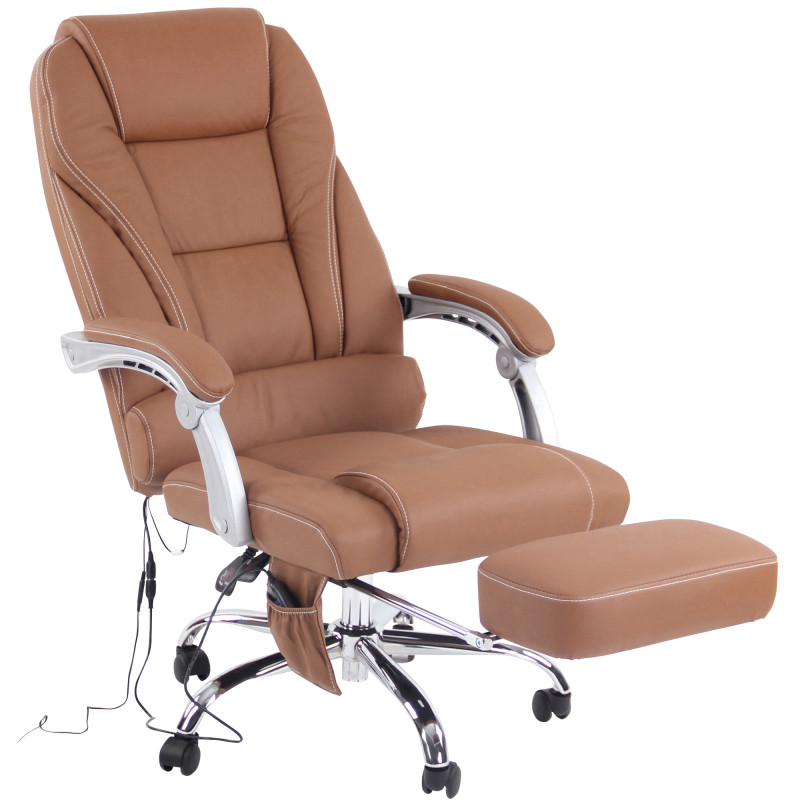Fauteuil de bureau Pacific en cuir véritable avec fonction massage, marron clair