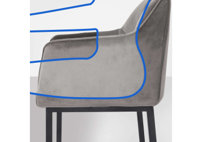 Tabouret de bar Damaso B en velours avec structure à 4 pieds gris