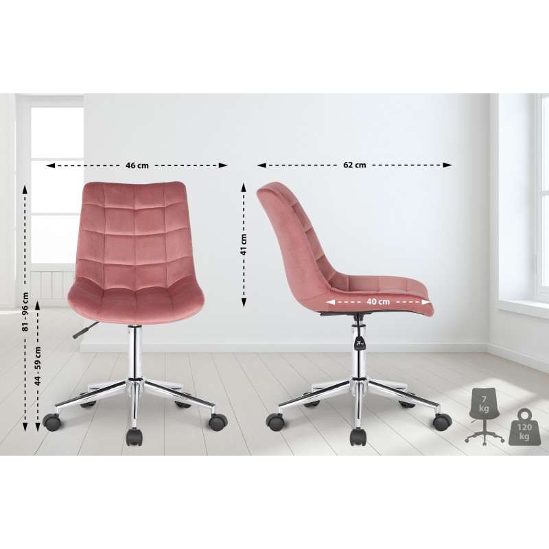Chaise de bureau Medford, velours, rose