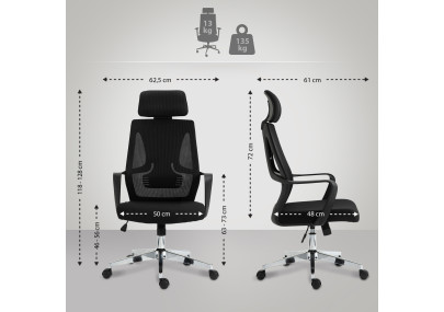 Silla de oficina Kanab con reposacabezas Negro