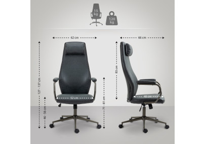 Silla de oficina Pocatello en cuero sintético y respaldo alto Negro antiguo