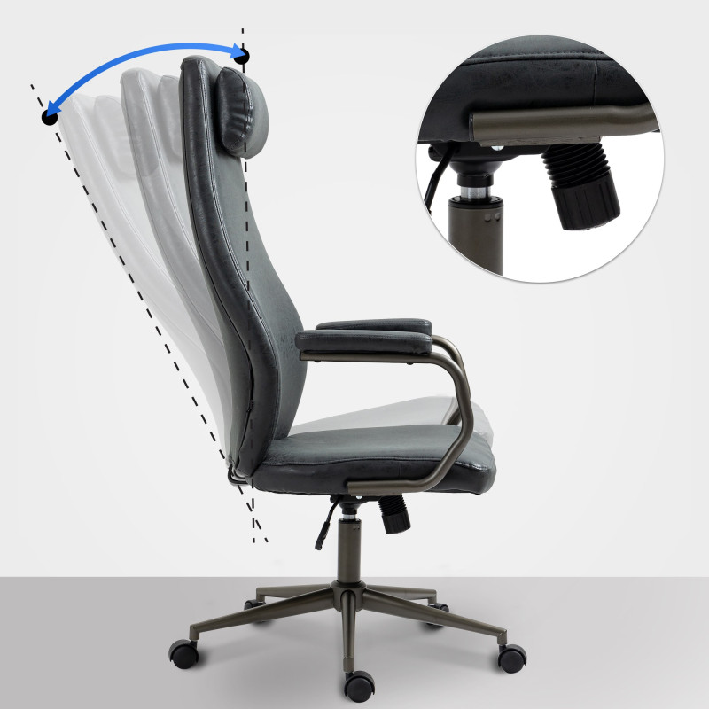 Silla de oficina Pocatello en cuero sintético y respaldo alto Negro antiguo