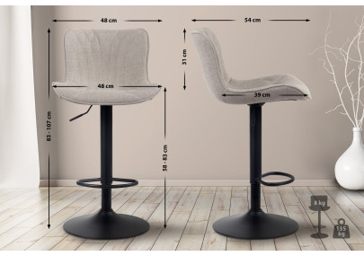 Tabouret de bar Linus, tissu taupe