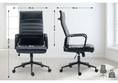 Fauteuil de bureau Columbus, cuir véritable, noir/noir