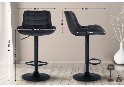 Tabouret de bar Tover en velours noir