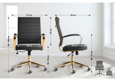 Fauteuil de bureau Havana, similicuir noir