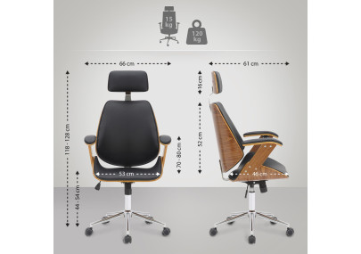 Chaise de bureau Chicago, similicuir, noyer/noir