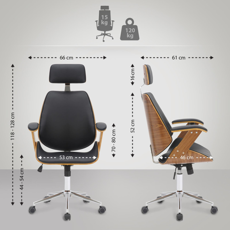 Chaise de bureau Chicago, similicuir, noyer/noir