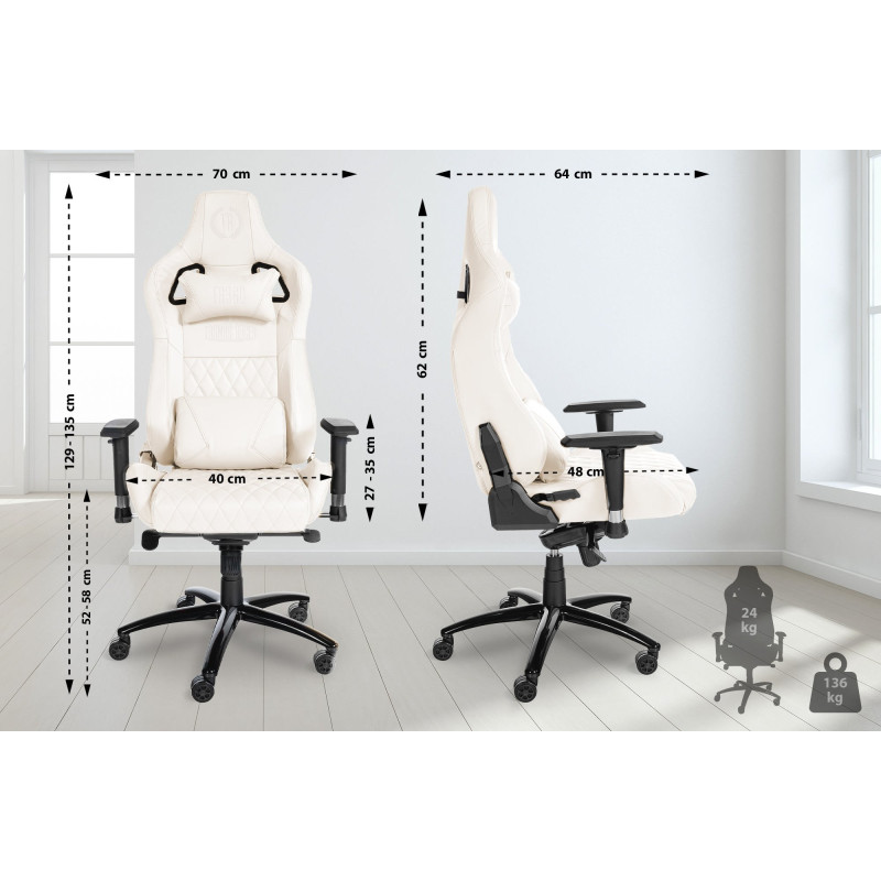 Fauteuil de bureau Keren, cuir véritable, blanc