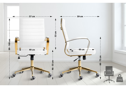 Fauteuil de bureau Havana, similicuir, blanc