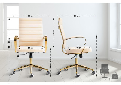 Fauteuil de bureau Havana, similicuir, crème