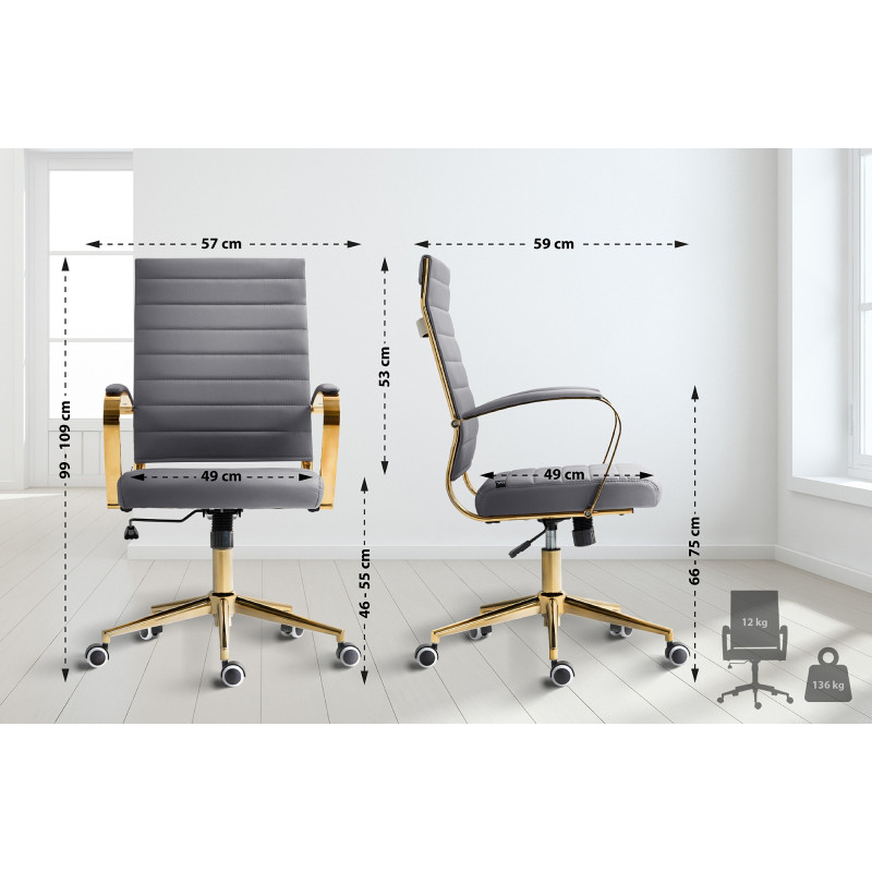 Fauteuil de bureau Havana, similicuir gris