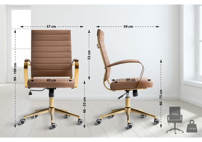 Fauteuil de bureau Havana, similicuir marron clair