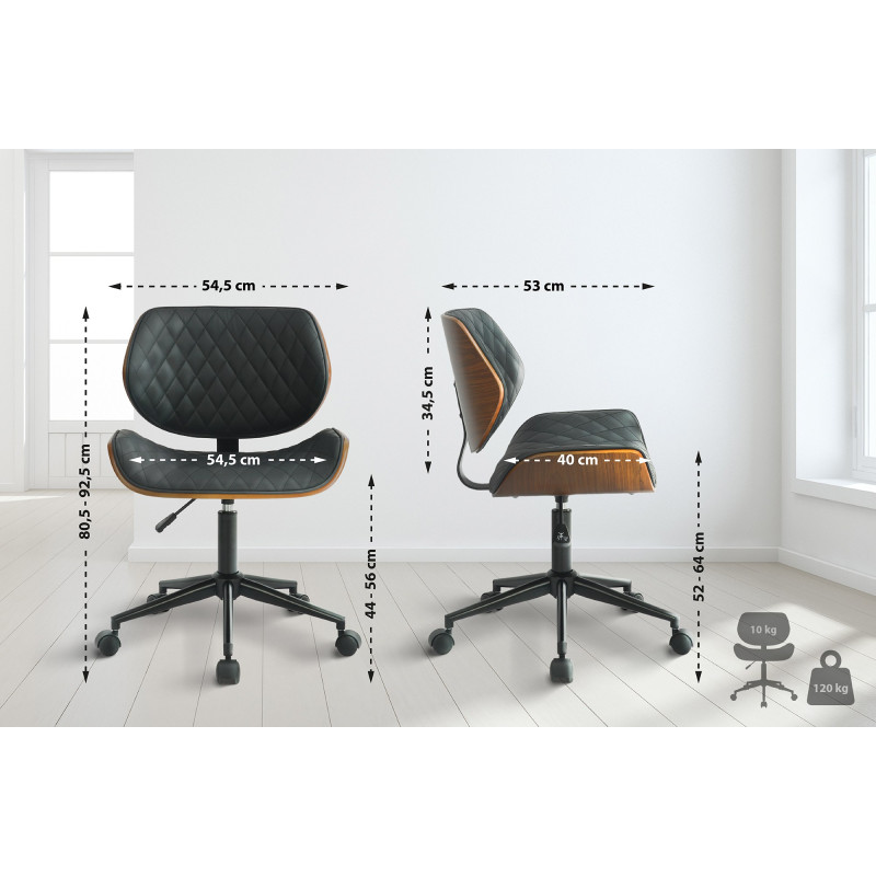 Chaise de bureau Harvest en similicuir noyer/noir