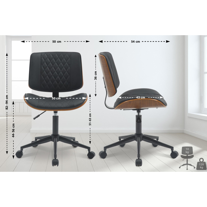 Fauteuil de bureau Plover, similicuir, noyer/noir