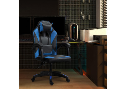 Chaise de bureau Orkney, similicuir, noir/bleu