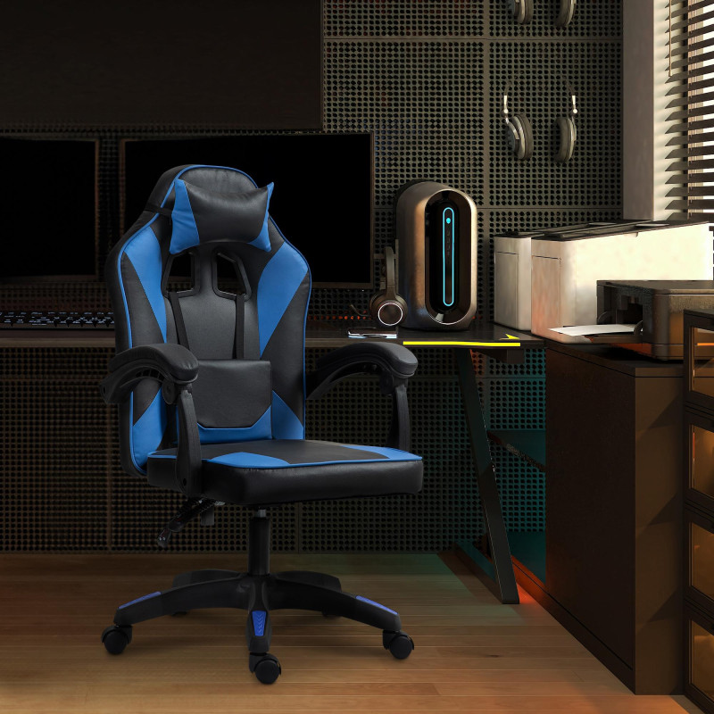 Chaise de bureau Orkney, similicuir, noir/bleu