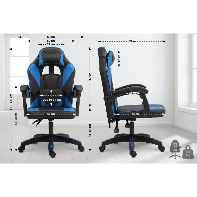 Chaise de bureau Orkney, similicuir, noir/bleu