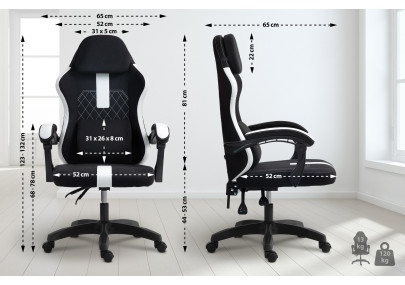 Chaise de bureau Miltona, tissu, noir et blanc